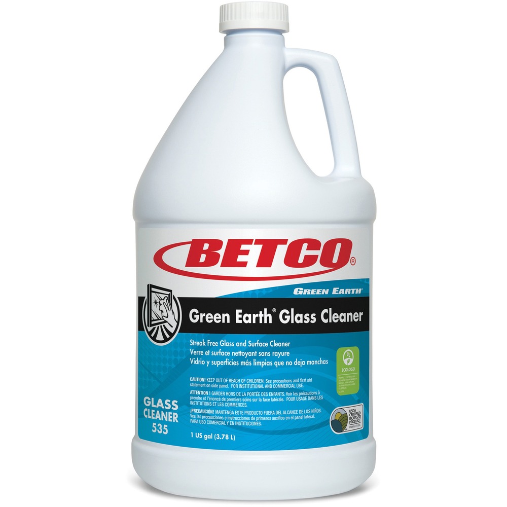 BET5350400 - Streak-free glass/surface cleaner cleans and polishes without scratching, streaking, fogging or clouding. It is concentrated for effective and economical use. It is the perfect product for glass, mirrors and many hard surfaces. Fragrance-free formula contains no butyl solvents or ammonia. Green Earth Glass Cleaner is certified for performance, concentration, minimized/recycled packaging and reduced toxicity by GreenSeal.org.