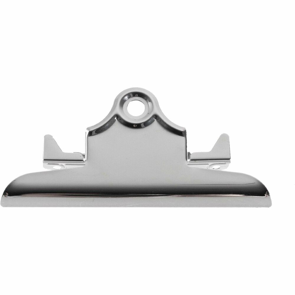 BSN00897 - Hold papers in place with this metal clip. Clip features a bright nickel finish and two mounting holes for easy wall-mounting with rivets (not included). Distance between holes is 3-1/2". Metal clip does not include mounting hardware.