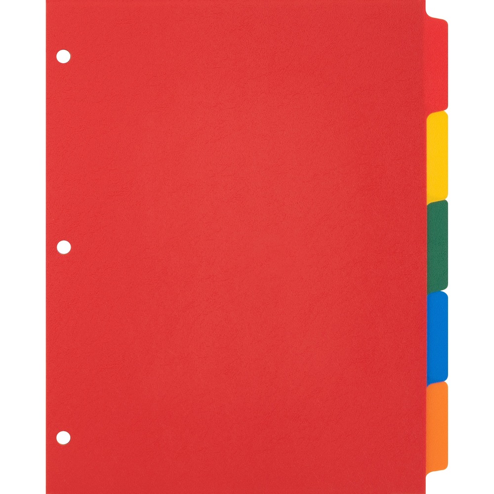 BSN01809 - Poly index dividers offer extra durability. Plain tabs are not insertable and accept pressure-sensitive labels. Tab color matches the color of the index divider made of polyethylene. Both come in assorted colors. Five-tab set contains one each of red, yellow, green, blue and orange.