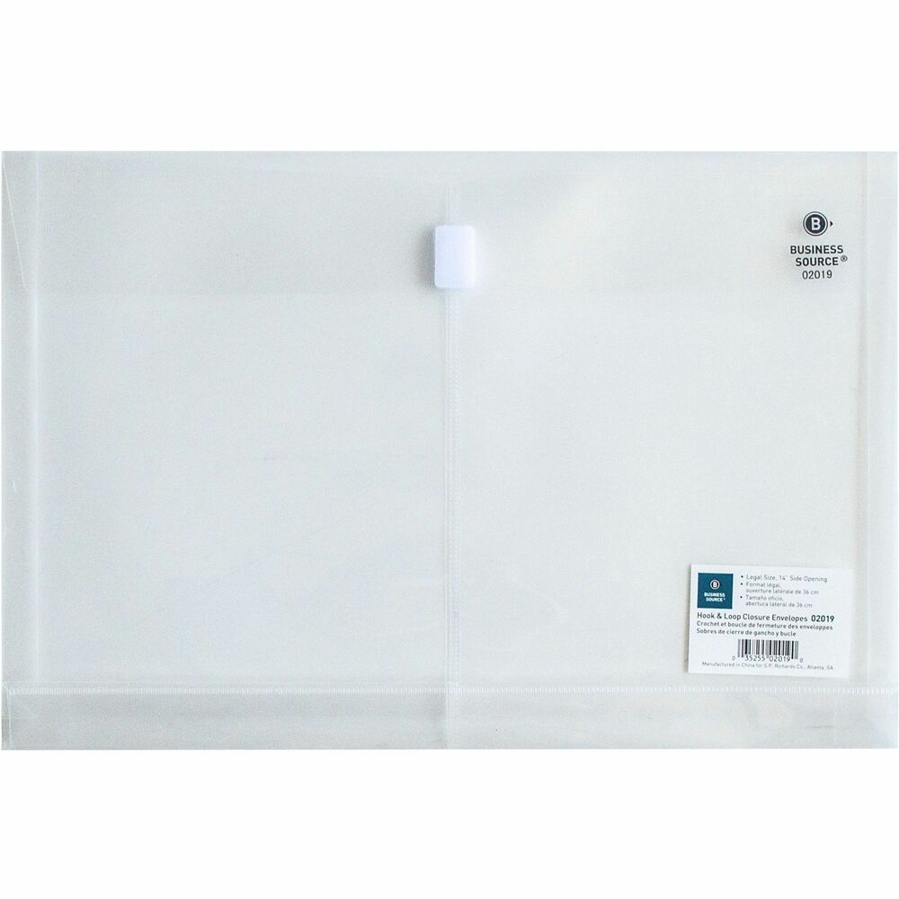 BSN02019 - Hook-and-loop closure on this poly envelope protects against accidental opening. Envelope expands to hold up to 1" of material. Design is side-opening. Envelope will not transfer print from photocopies.