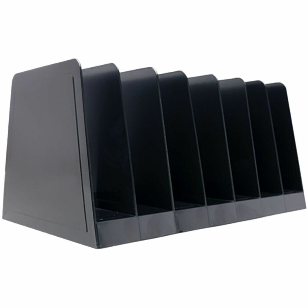 BSN11876 - Desk Step Sorter keeps files visible and within reach. Seven slots hold envelopes, invoices, small notepads and more. Sorter is made of durable plastic with recycled content.