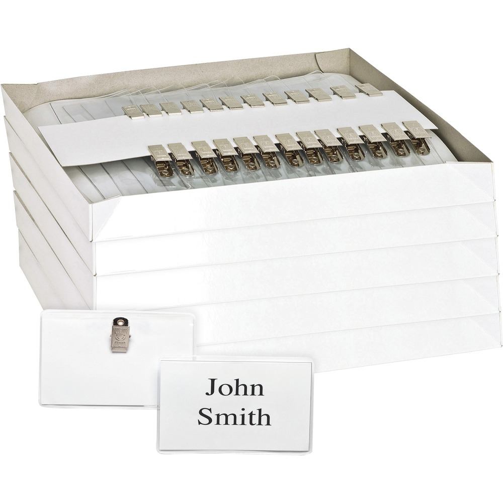 BSN19184BD - Make employee name badges quickly and easily. Badge kit includes insert cards and top-loading, clip-style holders. Clip-style holders are sealed on three sides to hold name tags securely. Inserts are compatible with laser and inkjet printers and are 0.15mm thick.