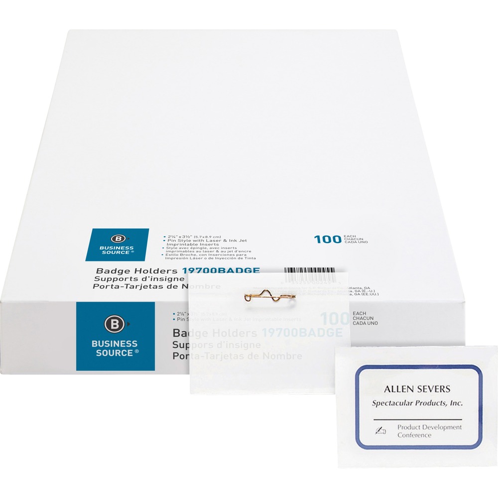 BSN19700BADGE - Make employee name badges quickly and easily with these Name Badge Kits. Kit includes insert cards and side-loading, pin-style holders. Side-loading design offers easy access. Inserts are compatible with both laser and inkjet printers and are 0.25mm thick.