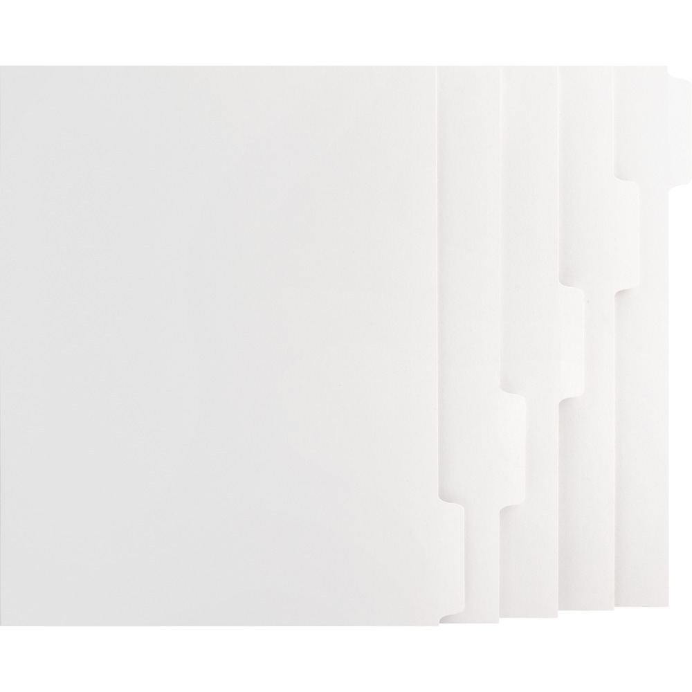 BSN21000 - Economical, high-quality dividers with white tabs are designed for use in Xerox Docutech, 4135 and other single reverse-collated, tab-enabled printers. Dividers are single-reverse collated and feature an unpunched edge for use with any binding system. Each set contains five tabs.
