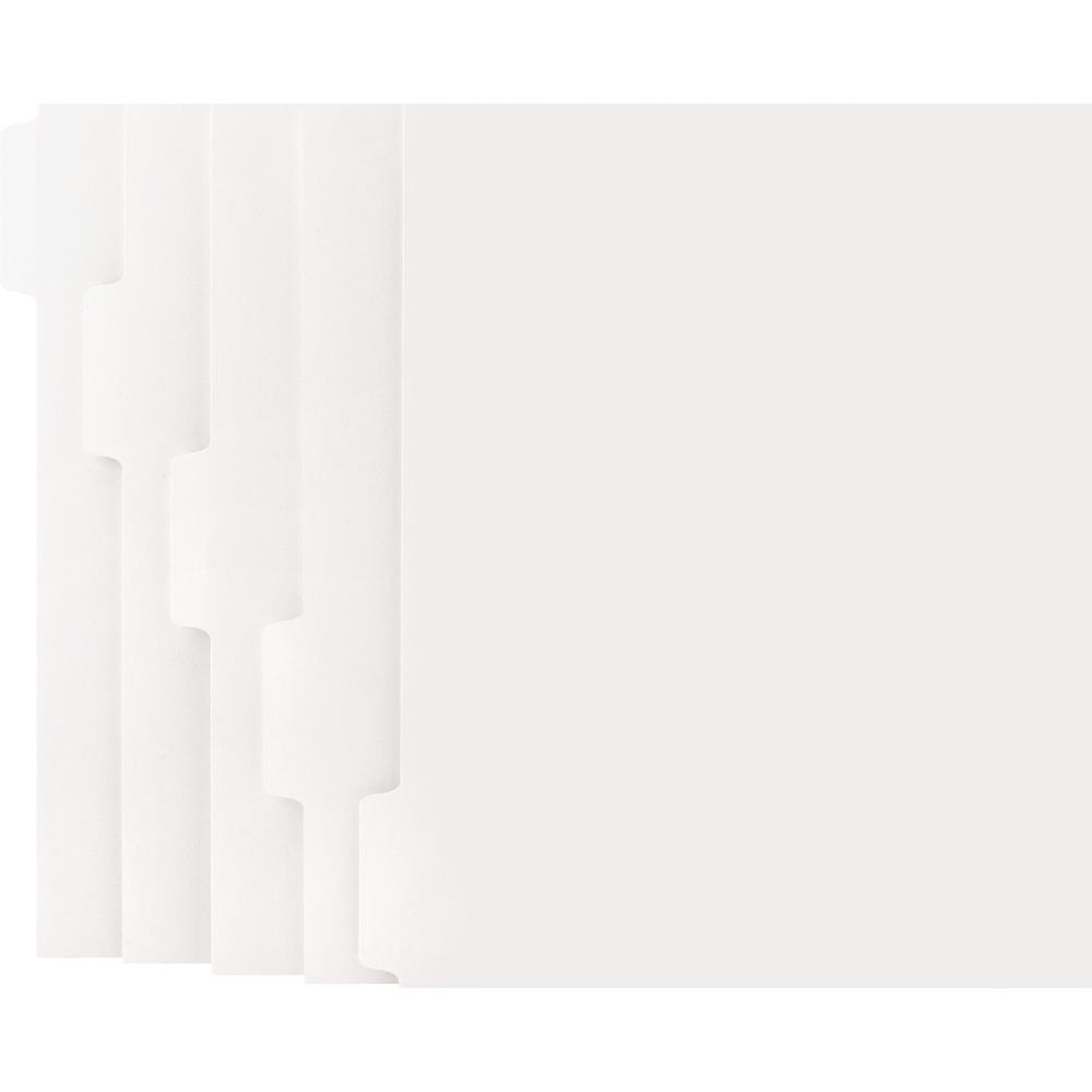 BSN21002 - Economical, high-quality dividers with white tabs are designed for use in Xerox 5100, 4135 and other straight-collated, tab-enabled printers. Dividers are straight-collated and feature an unpunched edge for use with any binding system. Each set contains five tabs.