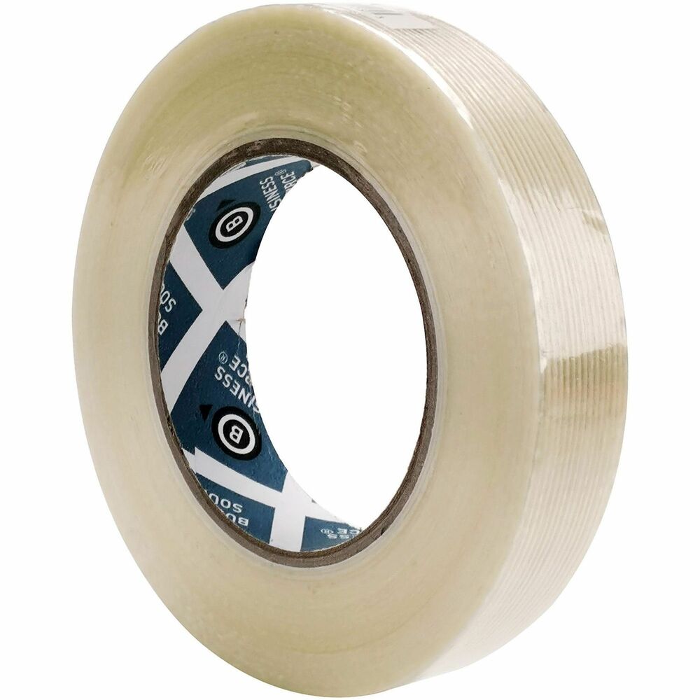 BSN64005 - Filament Tape delivers superior performance. Film backing reinforced with fiberglass filaments offers a full 180 lb. tensile (bursting) strength. It meets USPS and UPS specifications. Core measures 3".