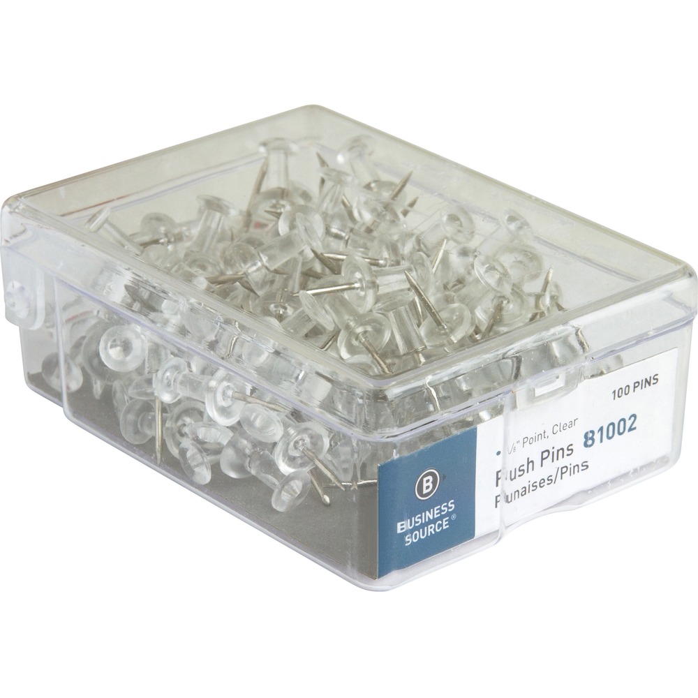 BSN81002 - Pushpins feature 3/8" ground steel points and 1/2" heads. These handy office essentials come in a clear plastic case.