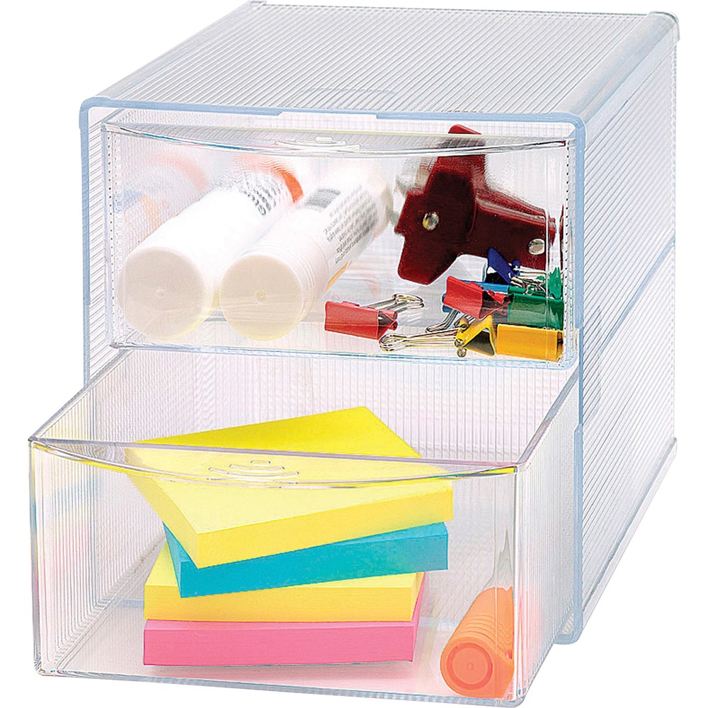 BSN82978 - Storage organizer features two drawers to hold small items, such as clips, rubber bands, pins and more. Drawers open independently and are fully removable. Clear construction makes it easy to identify contents.