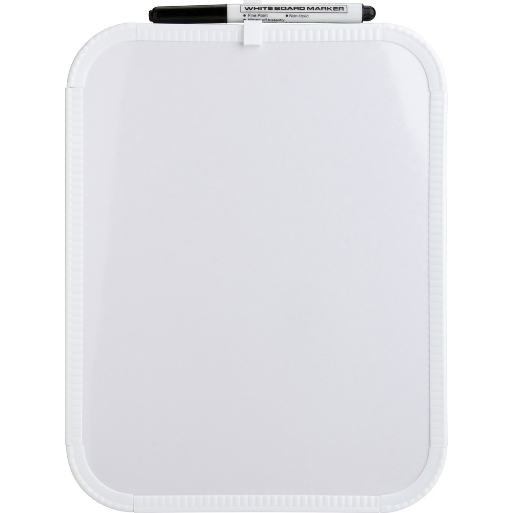 LLR75620 - Dry-erase board offers an easy write-on/wipe-off white melamine surface with a white plastic frame. Board includes a black dry-erase marker, magnetic strip and two PVC tabs for easy hanging.