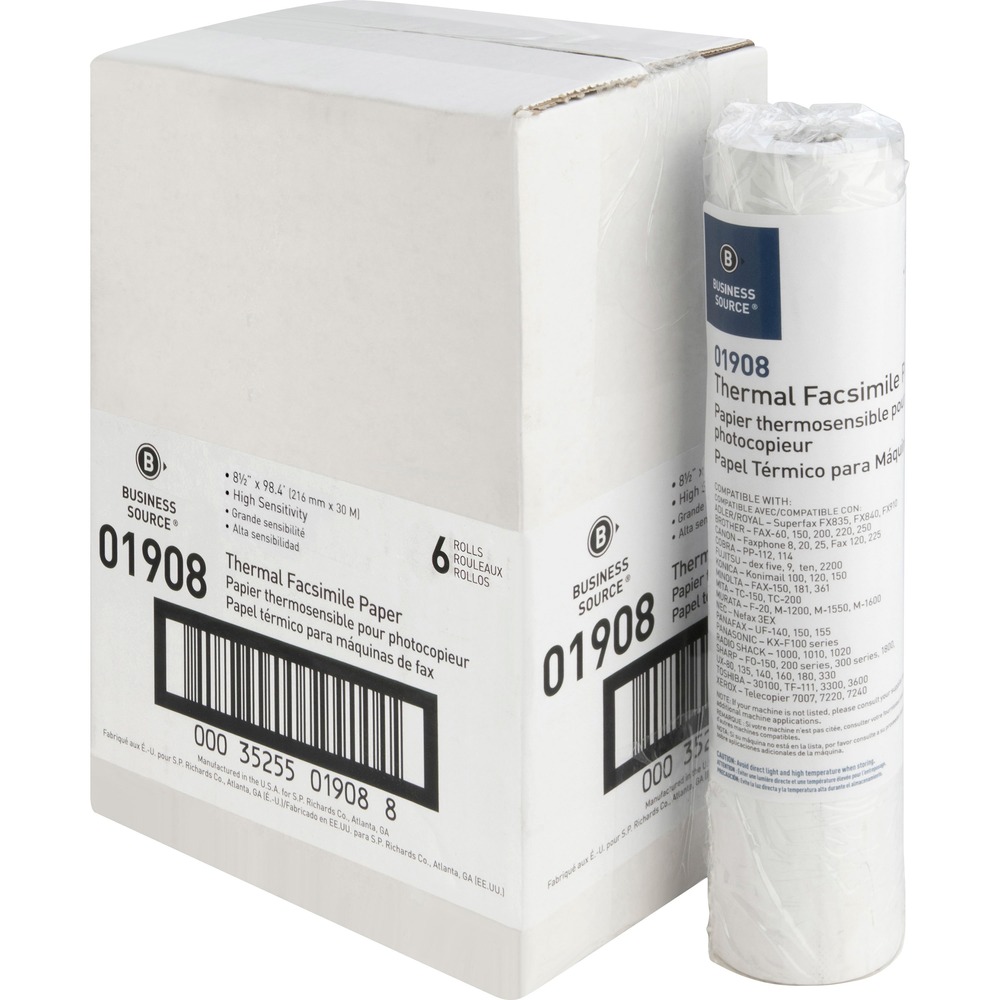 BSN01908 - Highest-quality thermal paper rolls are guaranteed to work efficiently with your thermal fax machine printhead to provide crisp, clear black images. Roll is manufactured to OEM specifications using only papers that have passed the rigorous, IBM testing process. Fax paper is made sustainably, using forestry-certified paper and recycled cores.