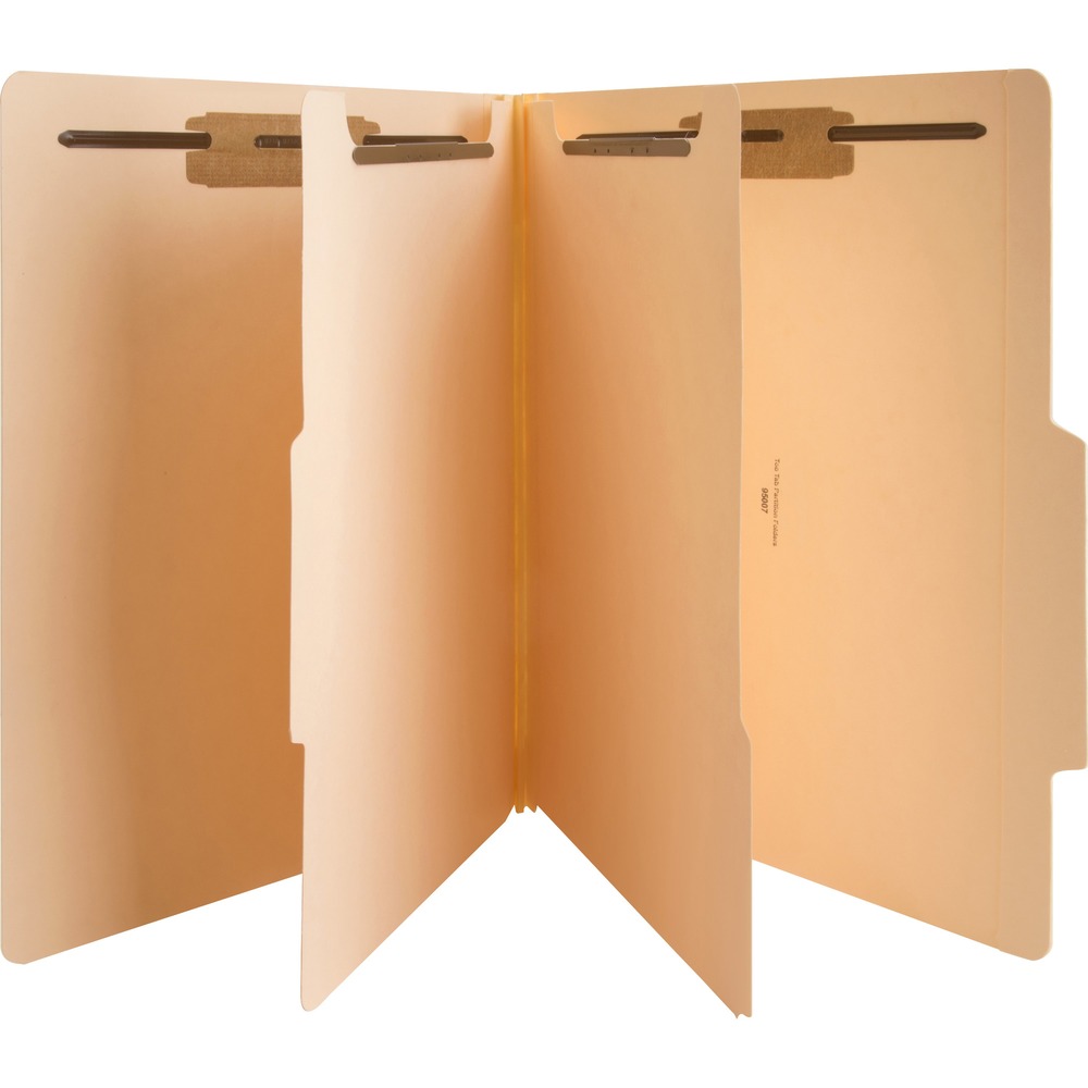 BSN17223 - Classification folders are made entirely of 18 point manila stock. Two 2" capacity fasteners on front and back panels and two dividers with fasteners create six separate filing surfaces for your letter-size documents. Gussets provide 2" expansion.
