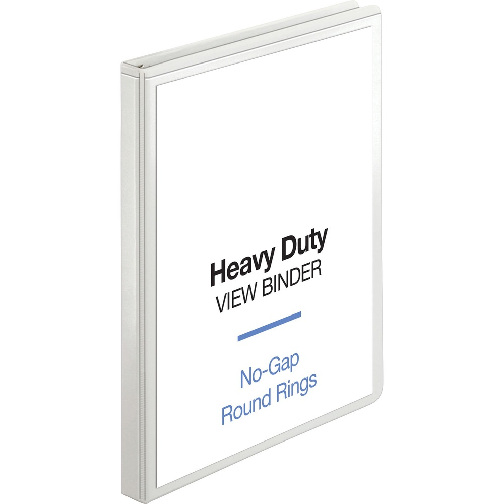 BSN19551 - Round-ring view binder offers crystal-clear, wrinkle-free, nonglare overlays that resist toner transfer and quality no-gap rings that close securely and resist separation. For durability and resilience, the cover material and overlays are made from polypropylene with a heavy board material in the front and back covers. Steel ringlets are attached to the inside back cover instead of the spine so pages lie flat. 1/2" capacity holds approximately 125 sheets. Binder also features two clear interior pockets, a sturdy chipboard core and exposed rivets. Each pocket holds 40 sheets.