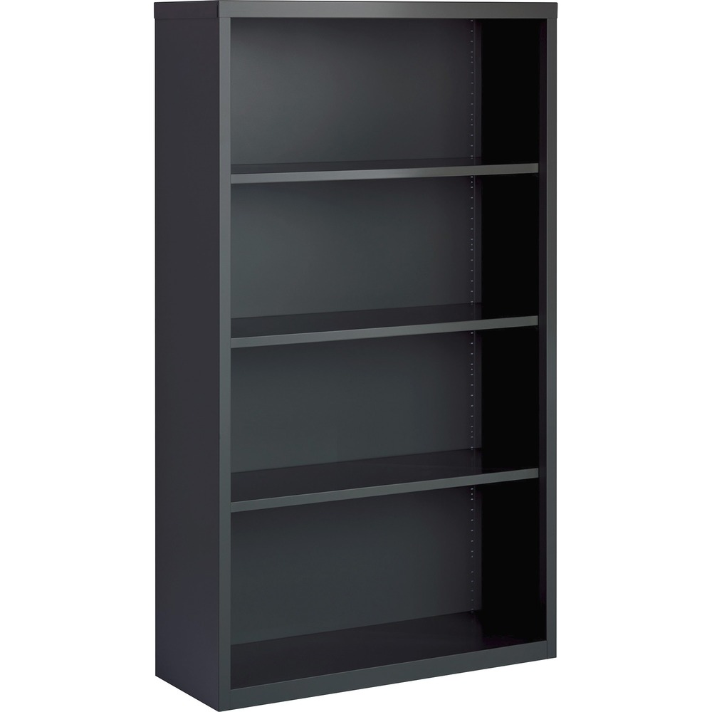 LLR59693 - Four-shelf bookcase features fully adjustable shelves for flexible storage solutions. Shelves adjust in 1" increments, and each offers a 200 lb. capacity. The bottom shelf is fixed. Welded steel construction offers a powder-coat finish for durability. Bookcase meets or exceeds ANSI/BIFMA shelf standards.