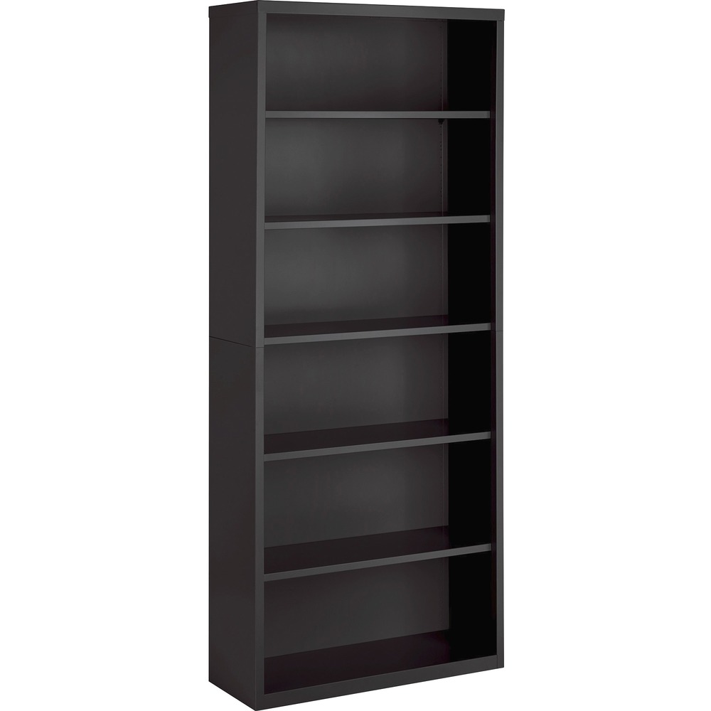 LLR59695 - Six-shelf bookcase features fully adjustable shelves for flexible storage solutions. Shelves except for fixed bottom shelf adjust in 1" increments, and each offers a 200 lb. capacity. Welded steel construction offers a powder-coat finish for durability. Bookcase meets or exceeds ANSI/BIFMA shelf standards.