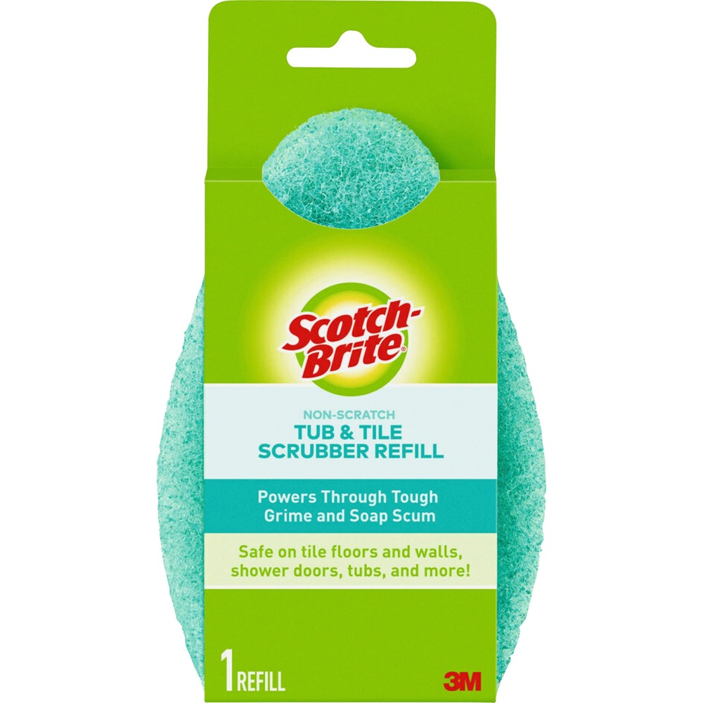 MMM560R - Refill for Scotch-Brite Bath Scrubber gently removes soap scum and water spots quickly and easily for nonscratch bathroom cleaning. It removes soap scum without scratching. Thick, long-lasting scrubber won't scratch delicate bathroom surfaces. Scrubber is ideal for swimming pools, fiberglass, marine topside and brightwork, ceramic tile, wood floors and trim, vinyl and upholstery. It also cleans ceramic tile, glass shower doors, fiberglass and chrome surfaces.