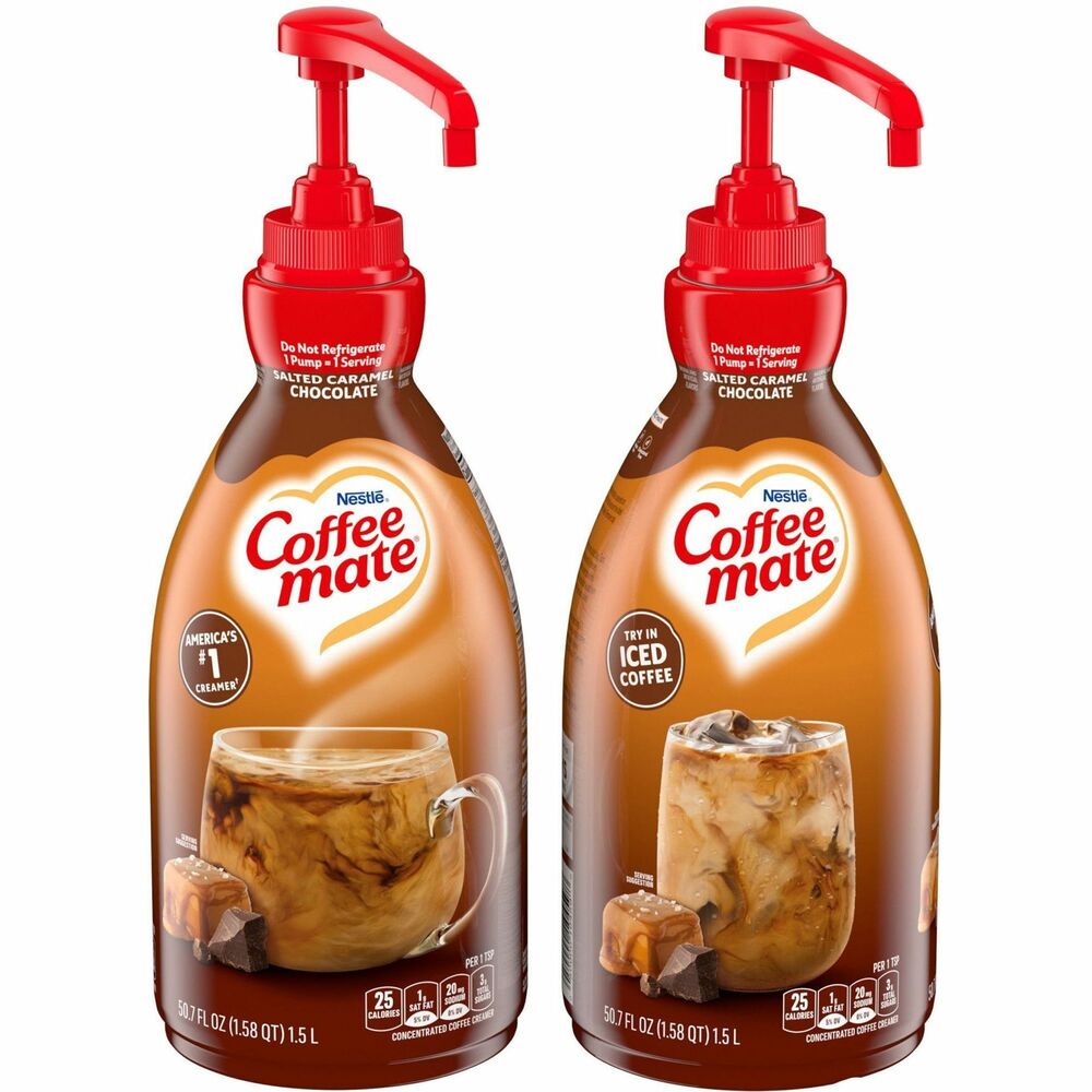 NES79976CT - Salted caramel chocolate creamer combines deliciously creamy caramel and chocolate with just a pinch of salt for an incredibly indulgent addition to your coffee. Decadent and rich, this nondairy, cholesterol-free creamer tantalizes your taste buds with two of the most popular flavor requests from consumers. Handy pump bottle speeds up service and helps prevent making a mess at coffee stations. Liquid creamer does not require any refrigeration and offers a long shelf life of nine months when unopened.