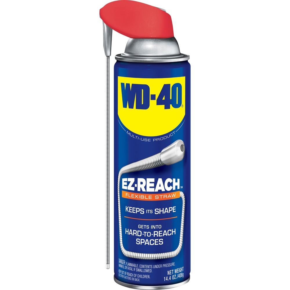 WDF49019 - WD-40 features an 8" flexible straw that bends and keeps its shape to easily apply it into hard-to-reach spaces. Multipurpose formula provides thousands of uses throughout your home or office. Moisture-displacing design quickly dries out electrical systems to eliminate moisture-induced short circuits. Corrosion-resistant ingredients shield and protect metal surfaces against moisture and other corrosive elements. Plus, its advanced design loosens rust-to-metal bonds and frees stuck, frozen or rusted metal parts.