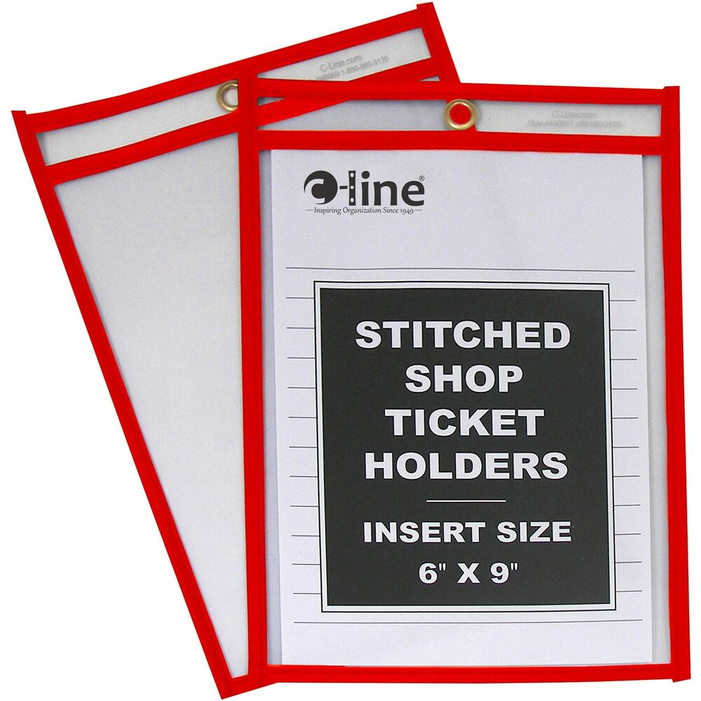 CLI43969 - Store and protect work orders, production schedules, inventory cards and more in these stitched, shop ticket holders. Strong, rigid, clear vinyl allows easy visibility of documents. Convenient eyelet at top allows hanging. Reinforced stitched edge delivers longer product life. Both sides are clear. Holders open on short side.