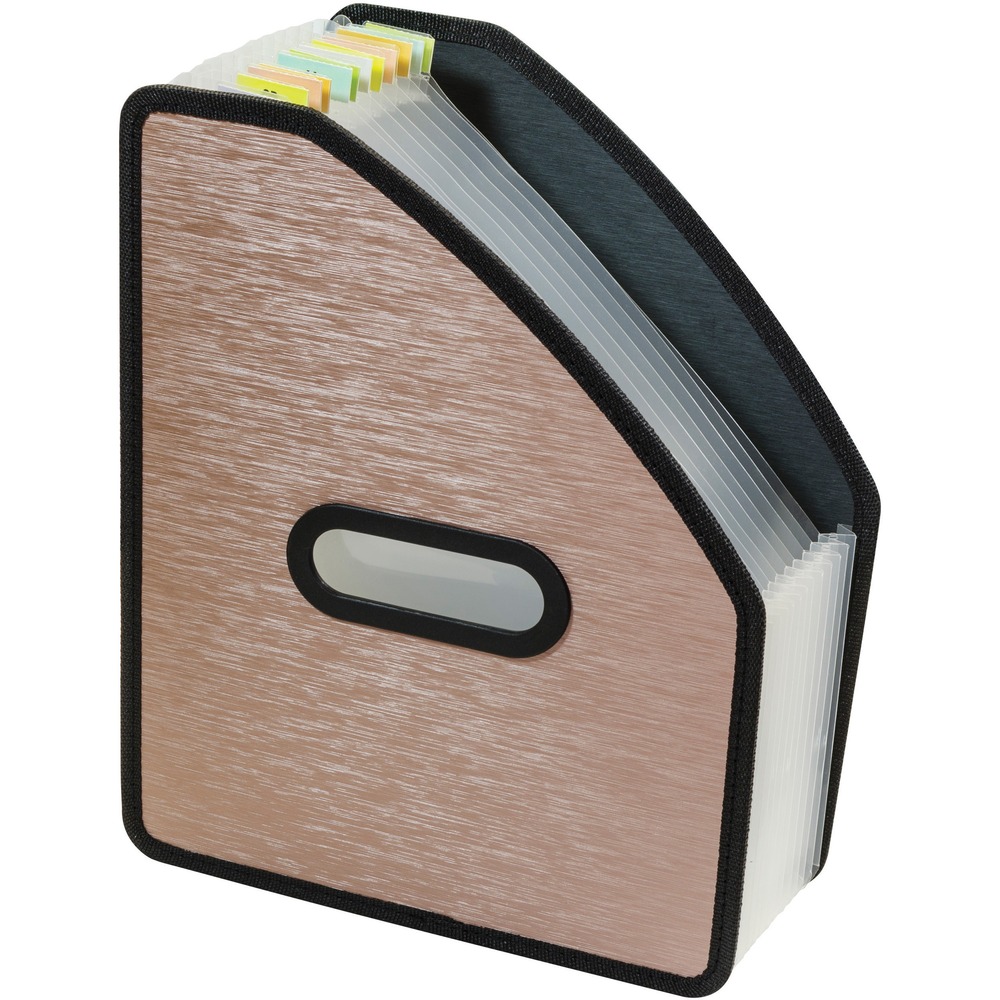 CLI53316 - 13-pocket expanding file features a unique, textured finish to add a touch of flair to any office space. Accordion-style, expandable design maximizes the amount of storage space available for your letter-size sheets. Self-standing construction sits upright on any flat surface for quick, easy access to your documents. Pre-printed tab inserts keep everything organized alphabetically to help you quickly find your important files. Extra-durable, rigid polypropylene material provides a high-quality look and feel while keeping everything safely contained.