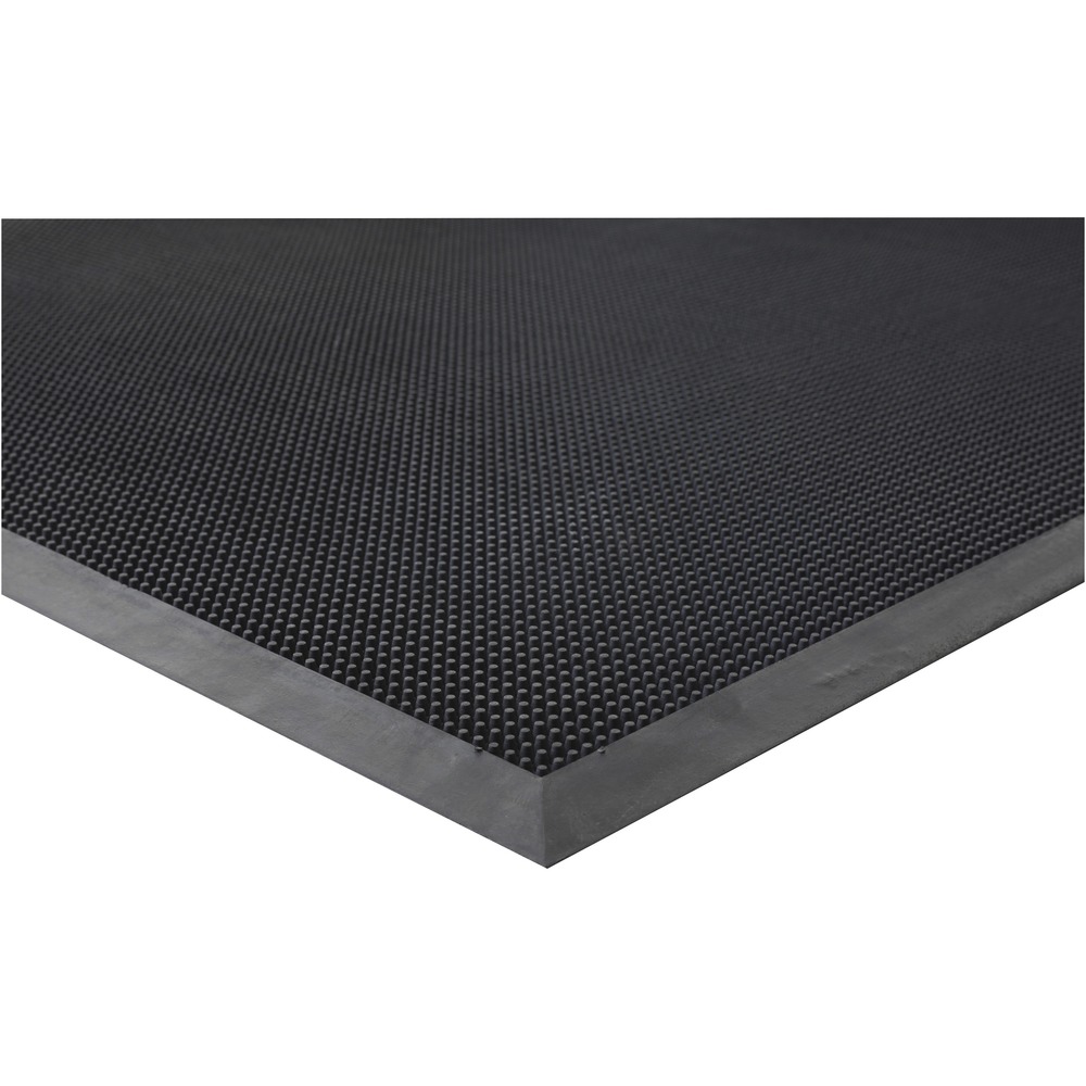 GJO70381 - Scraper mat features rubber, brush tip bristles that clean deep down into the crevices of shoes to keep your entrances free from dirt and debris. Deep reservoir holds water more effectively to prevent moisture from collecting around the mat. Climate-resistant design ensures the mat lasts longer and looks better in colder climates whether it's used indoors or out. Beveled edges are sloped to help prevent accidental trips and falls.