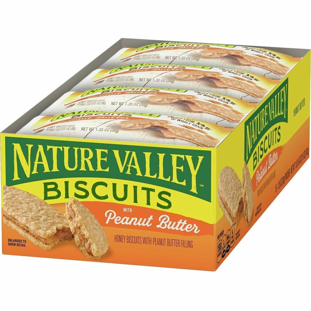 GNMSN47878 - With less than 200 calories per pouch, these guilt-free peanut butter biscuits are a perfect way to satisfy your sweet craving. Each honey biscuit is made with 100 percent whole grain oats for a natural source of energy that powers your day. Smooth, peanut butter filling is sure to thrill your taste buds with its sweet, creamy taste. Peanut butter biscuits are perfect for on-the-go enjoyment, having a quick bite at your desk, serving at company gatherings and more.