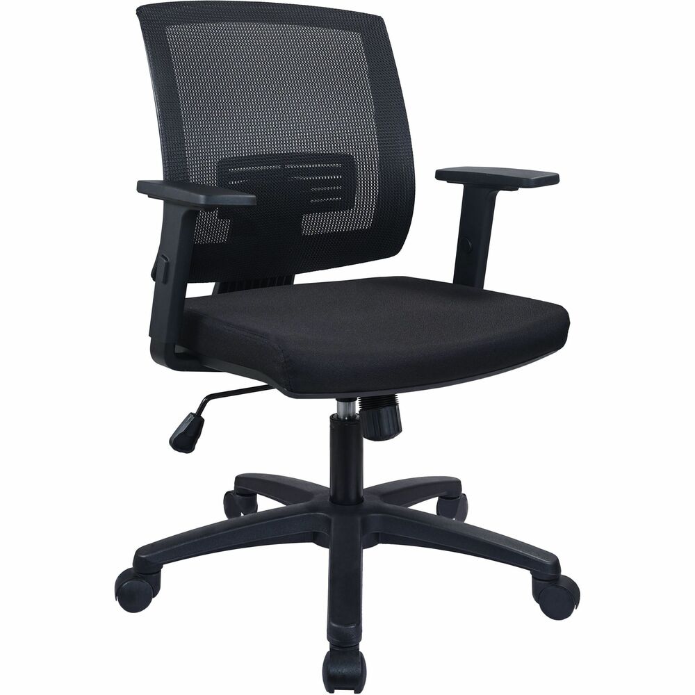 LLR41842 - Task chair with a mid-back features pneumatic, seat-height adjustment to allow a variety of users to sit comfortably at their desk. Mesh back allows air to flow freely to help keep you cool as you're seated. Upholstered fabric seat cushion provides comfortable support through years of use. Lumbar support offers ergonomic support for your lower back to help prevent strain through extended seating. Task chair also includes 360-degree swivel, tilt tension, tilt lock, adjustable armrests and more. More from the Manufacturer