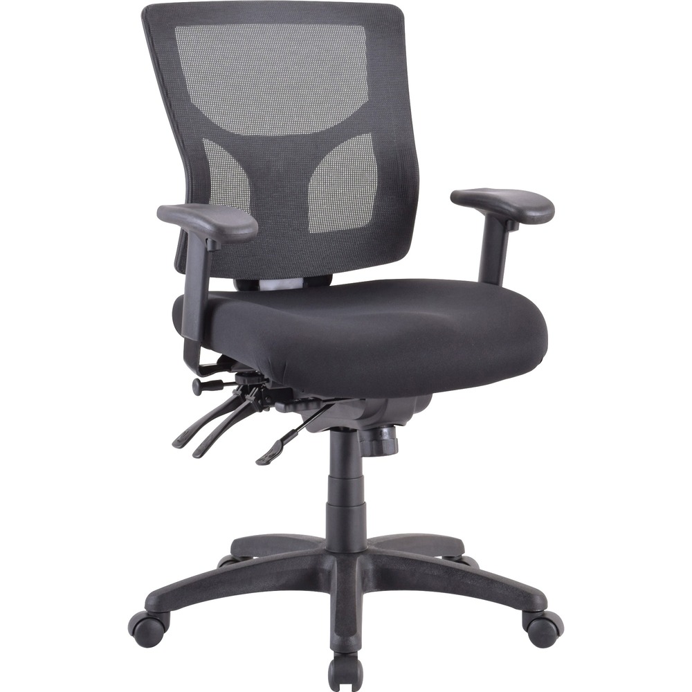 LLR62001 - Executive chair with a mid-back features a mesh back that allows air to flow freely when you're seated to help you stay cool throughout the day. Extra-thick padded seat provides superior comfortable support through years of use. Lumbar support offers ergonomic support for your lower back to help prevent strain through extended seating. Executive chair also includes a ratchet back, seat slider seat, tilt tension and more. The back-only tilt range spans from -8 degrees to 5 degrees. The tilt range with Seat Tilt feature spans from -3 degrees to 15 degrees. More from the Manufacturer