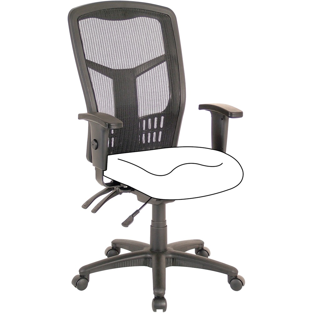 LLR86210 - High-back chair frame features a mesh back that allows air to flow freely when you're seated to help you stay cool throughout the day. Ergonomic design supports the natural curvature of your lower back to help prevent strain through extended seating. Height-adjustable arms can be positioned to accommodate your personal preference. Seat-height adjustment with tilt tension allows a variety of users to sit comfortably at their desk. 360-degree swivel allows you to effortlessly rotate the chair for added convenience. Chair frame is designed for Lorell upholstered fabric and leather seat cushions (sold separately). More from the Manufacturer