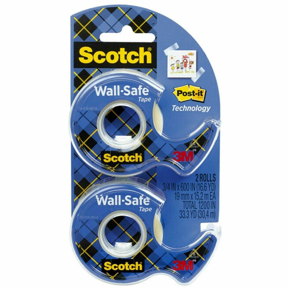 MMM183DM2 - Scotch Wall-Safe Tape sticks securely but removes cleanly from walls and other home and office surfaces. Display anything you want with the confidence that this tape will not ruin your walls. It is easy to use, strong and safe on color photos and posters. When it's time for the tape to come off, it comes off without residue, rips or wall repairs. Each roll comes in the unique Scotch dispenser so you can get the wall-safe tape you need with no snags, no waste and no problems. Tape glides smoothly off the disposable dispenser. Easily store the dispenser away conveniently so it is always ready.