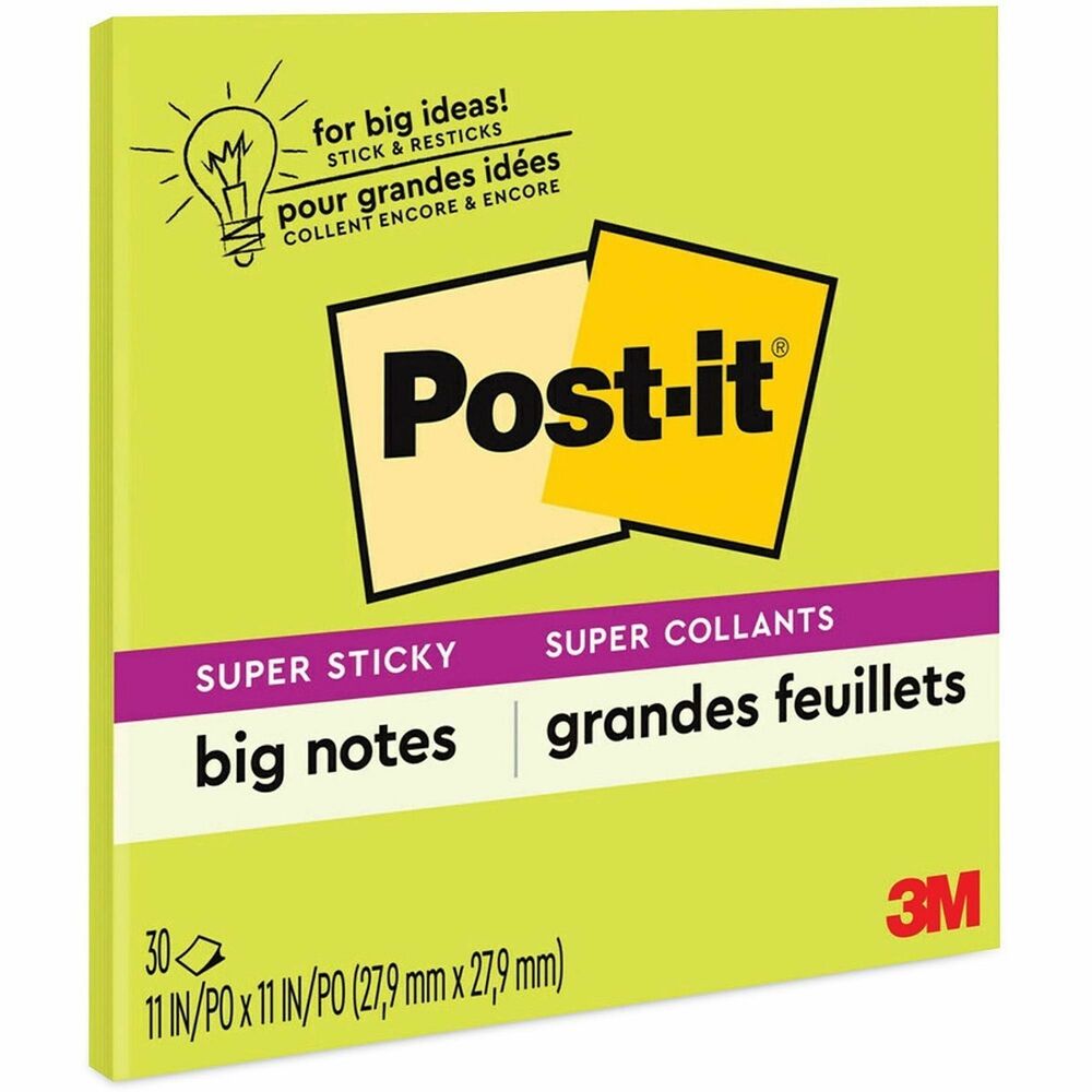 MMMBN11G - Think big and ignite your creativity with Post-it Super Sticky Big Notes. Bright, colorful notes are designed for horizontal collaboration with sheets that can be displayed on smooth, vertical surfaces. Post-it Super Sticky Big Notes stick and restick to help you be more productive. Capture your notes, to-dos and reminders so they are not missed. Use it with Post-it Notes and Post-it Rolls and visualize your ideas taking shape. Post-it Super Sticky Big Notes pad includes 30 sheets.