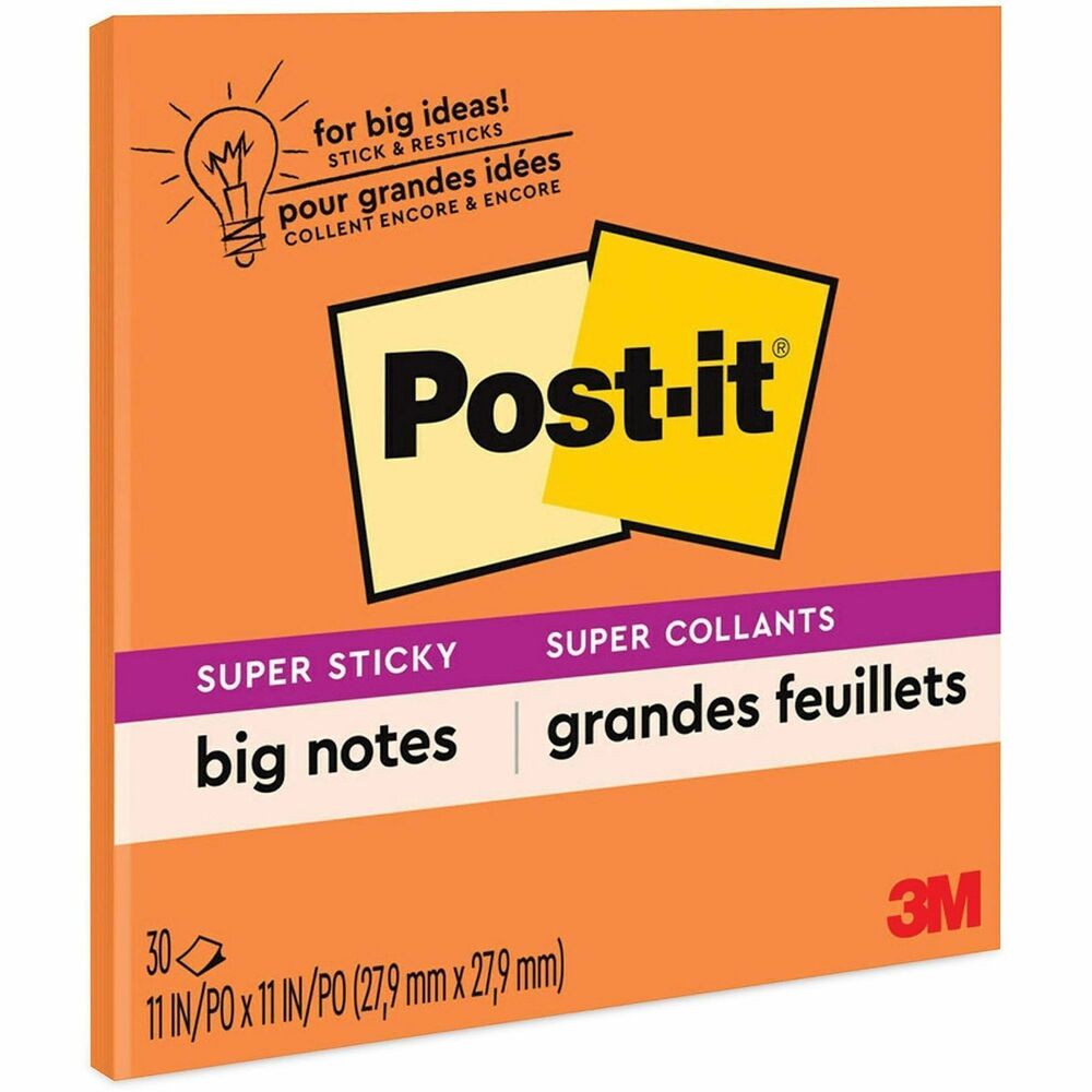 MMMBN11O - Think big and ignite your creativity with Post-it Super Sticky Big Notes. Bright, colorful notes are designed for horizontal collaboration with sheets that can be displayed on smooth, vertical surfaces. Post-it Super Sticky Big Notes stick and restick to help you be more productive. Capture your notes, to-dos and reminders so they are not missed. Use it with Post-it Notes and Post-it Rolls and visualize your ideas taking shape. Post-it Super Sticky Big Notes pad includes 30 sheets.