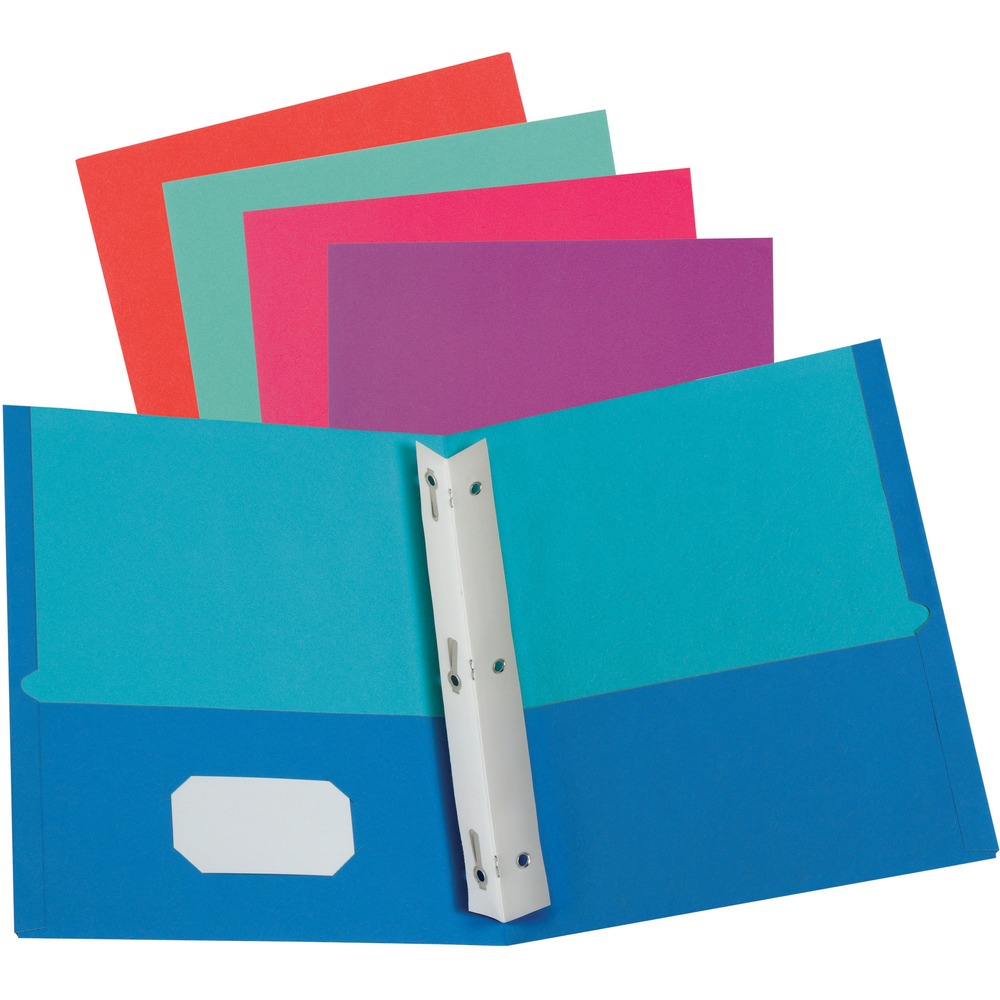 OXF52076 - Twin-pocket folder holds up to 100 sheets of letter-size paper. Built-in fasteners provide a convenient storage option for your three-hole punched papers. Business card holder on the left-side front pocket keeps your contact information readily available. Plus, its high-quality construction works well with labels to create a customized appearance. Folder is perfect for office, home and school use.