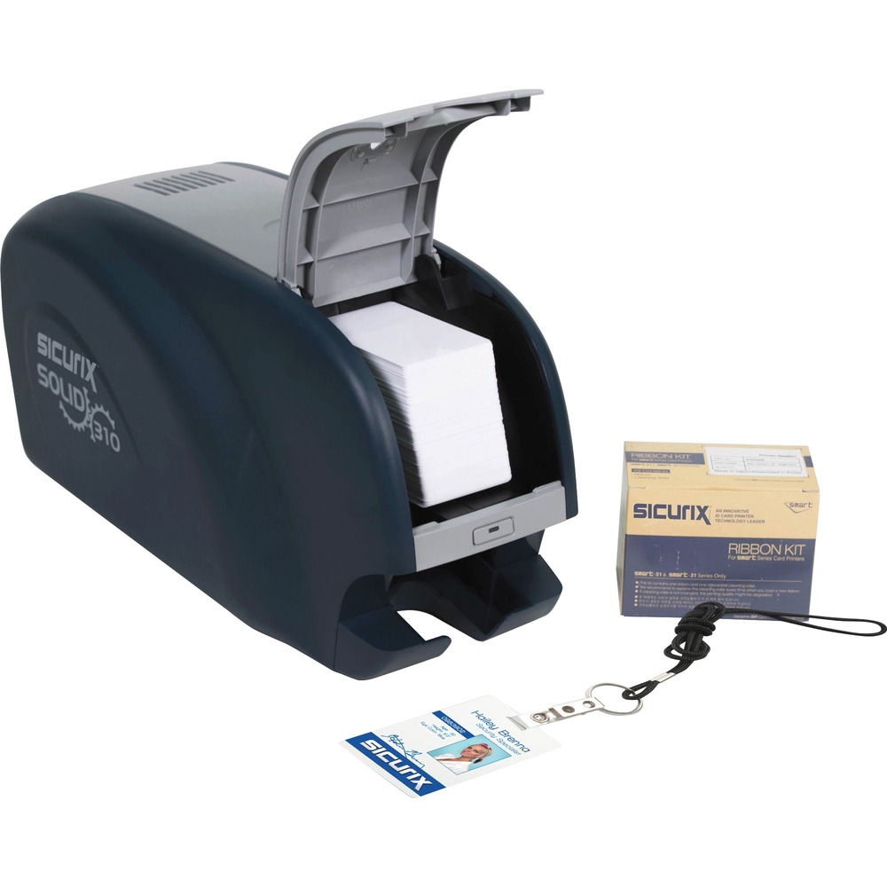 SRX38310 - ID printer kit contains everything you need to create custom-designed badges from start to finish. PVC cards provide a clean surface for all dye sublimation and printing. Single-sided printer produces high-quality results from edge-to-edge. Whether you need an identification card, security patch or other ID, the included software makes it a simple task to design your own cards. ID printer kit is perfect for medical personnel, banking staff, visitors, teachers, students, government personnel and more. Kit includes printer, 100 blank PVC cards, color ribbon and unlimited database software.