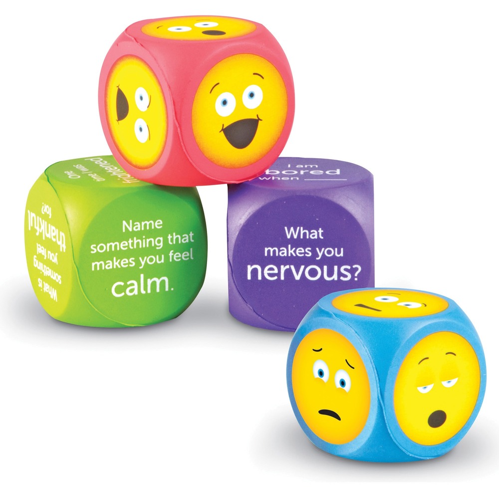 LRNLER7289 - Smile, frown and feel every emotion in between with these soft, easy-to-clean, emoting cubes. Based on the imagery of the popular mobile communication icons, this set of dice-style cubes comes with two cubes adorned with 12 different faces meant to represent common feelings and emotions, and two cubes filled with prompts and questions designed to get children talking. These cubes offer plenty of opportunities for fundamental social learning. Have children roll the question cubes and answer the resulting prompt or let them roll the emoting cubes and discuss the feelings and emotions behind the faces that come up. Emoting cubes are also great for language and vocabulary lessons and can help children expand the ways in which they think about and communicate their inner feelings. They are designed for children ages 3 and up.