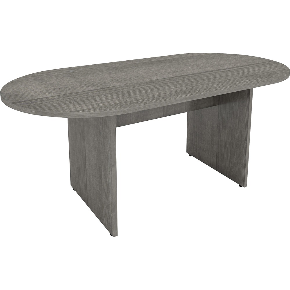 LLR69569 - Oval conference table is part of the Lorell Essentials Wood Laminate Table Collection. It can be used with Lorell Essentials Series Laminate Furniture that offers high-quality laminate construction and a contemporary design. Top features a 1-1/4" thick, weathered charcoal laminate surface with a 3 mil thick edge. Two-panel leg base features adjustable floor glides.