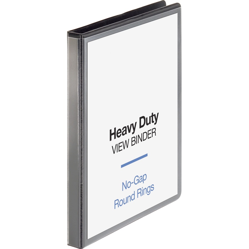 BSN19550 - Round-ring view binder offers crystal-clear, wrinkle-free, nonglare overlays that resist toner transfer and quality no-gap rings that close securely and resist separation. For durability and resilience, the cover material and overlays are made from polypropylene with a heavy board material in the front and back covers. Steel ringlets are attached to the inside back cover instead of the spine so pages lie flat. 1/2" capacity holds approximately 125 sheets. Binder also features two clear interior pockets, a sturdy chipboard core and exposed rivets. Each pocket holds 40 sheets.