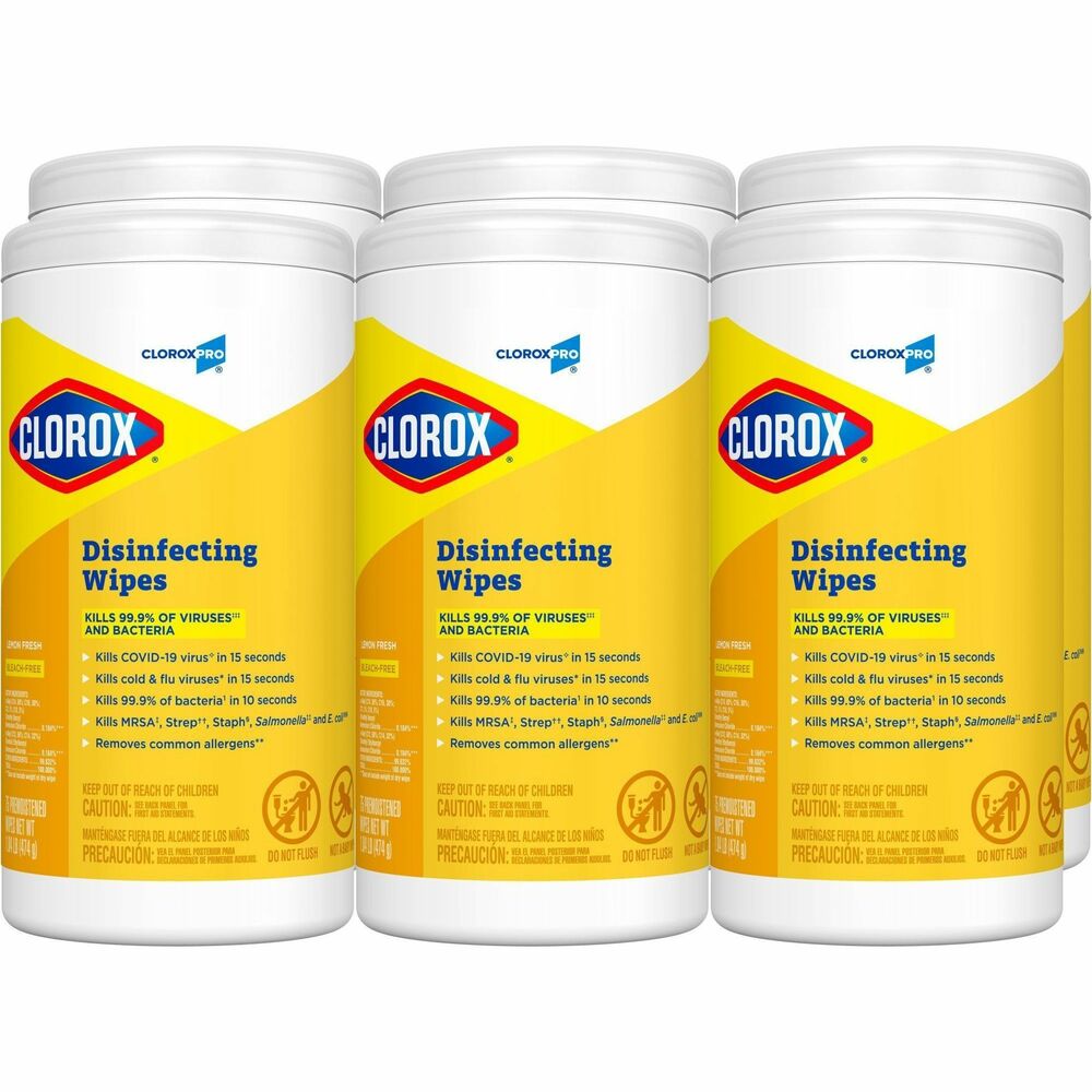 CLO15948PL - Clorox Disinfecting Wipes clean and disinfect in one easy step when used as directed. These lemon-scented wipes are EPA-registered to kill 99.9 percent of germs including cold and flu viruses in 15 seconds when used according to disinfection directions. They also remove common allergens like pet dander, pollen particles and grass. One antibacterial wipe can kill 99.9 percent of bacteria in just 10 seconds. Wipes are effective on the following bacteria: Campylobacter jejuni, E. coli, Kleb, MRSA, Salmonella, Staph and Strep. They also meet EPA criteria for use against SARS-CoV-2, the virus that causes COVID-19, on hard, nonporous surfaces. Premoistened, textured wipes are suitable for a variety of surfaces including acrylic, glass and vinyl. Use on germ hot spots such as doorknobs, handrails and faucets. They are ideal for offices, daycares, schools, hotels, restaurants and more.