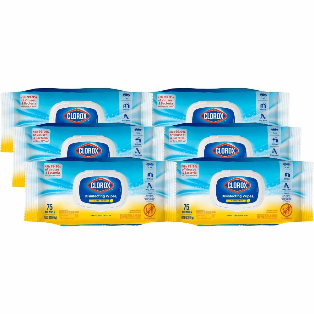 CLO31404CT - Clorox Disinfecting Wipes come in a convenient, easy-to-pull dispensing pack to make cleaning easy. Flexible pack allows you to easily dispense, clean and disinfect while storing, stacking or taking on-the-go. 3-in-1 Clorox Disinfecting Wipes kill germs including salmonella, staph, Influenza Virus and Pseudomonas aeruginosa, clean tough messes and remove more than 99 percent of allergens (pet dander, dust mite matter, pollen particles, grass) all while leaving a lemon scent. Disinfecting wipes kill 99.9 percent of viruses (Human Coronavirus, Respiratory Syncytial Virus, Influenza Virus) and bacteria that can live on surfaces, including COVID-19 virus on hard, nonporous surfaces; E. coli; MRSA; strep and Kleb. All-purpose wipes remove common allergens, germs and messes on kitchen counters, bathroom surfaces and more. They can prevent the growth of bacteria for up to 24 hours on nonfood-contact surfaces. Do not flush.