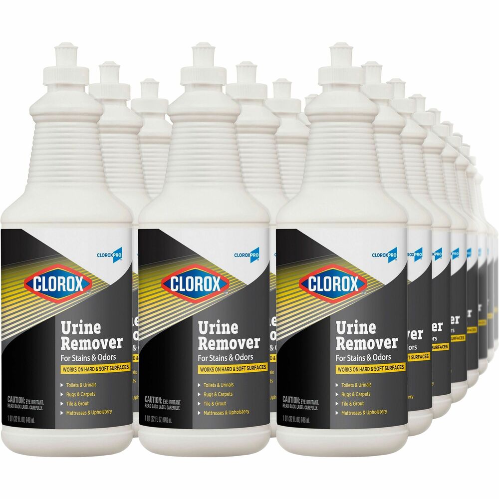 CLO31415BD - Clorox Urine Remover for Stains and Odors from CloroxPro tackles the toughest urine stains and odors. With the cleaning power of hydrogen peroxide, it quickly breaks down urine to eliminate odors and remove stains. This versatile cleaner is safe to use on most hard and soft surfaces. It is specially formulated for tough-to-clean porous surfaces, like grout, that are notorious for trapping urine odors. It also handles stains and odors on soft, absorbent surfaces like carpet and mattresses. This urine remover is also great for outdoor concrete, walls and flooring, laundry pre-treatment, pet stains and bodily fluids removal including feces, blood and vomit. Stain remover is ideal for offices, daycare centers, schools, hotels, restaurants and other commercial facilities.