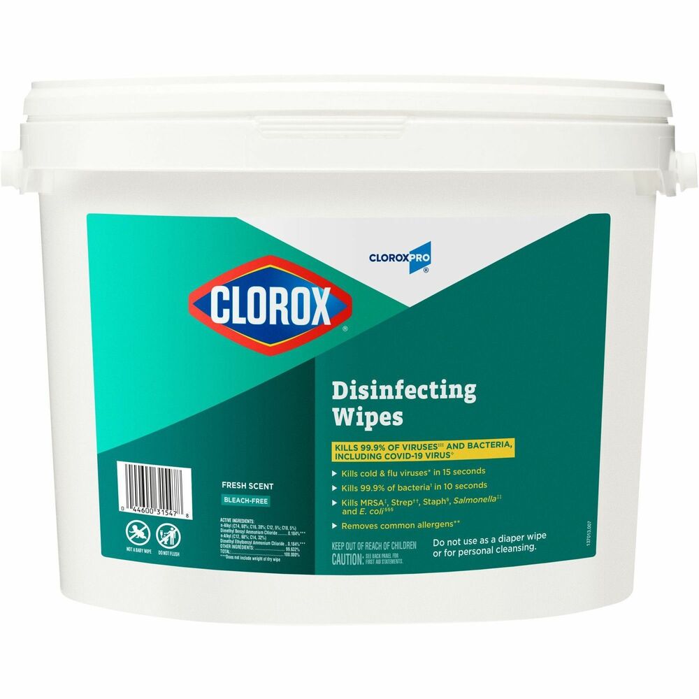 CLO31547BD - For smooth-running working environments, use Clorox Disinfecting Wipes. EPA-registered construction kills 99.9 percent of germs on surfaces including 10-second sanitization claims against bacteria - three times faster than before. Wipes disinfect surfaces from a variety of microorganisms including cold and flu viruses, MRSA, Staph, E. coli, Strep, Salmonella and the organism that causes whooping cough. They also meet EPA criteria for use against SARS-CoV-2, the virus that causes COVID-19, on nonporous surfaces. Disinfecting wipes remove common allergens including pet dander, pollen particles and grass. Using Clorox Disinfecting Wipes is a quick, easy way to clean and disinfect high-touch, germ hot spots, such as doorknobs, handrails, faucets, phones, keyboards, mice and a variety of other hard, nonporous surfaces.