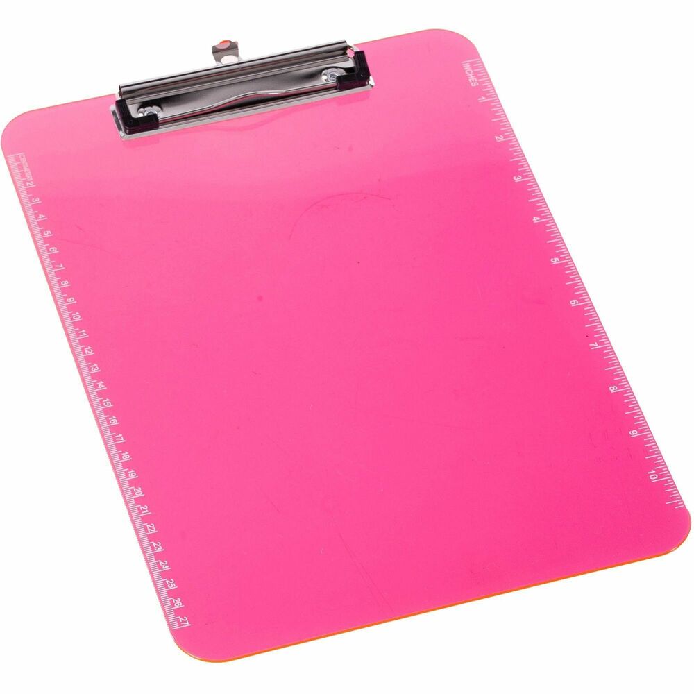 BSN01868 - Clipboard provides a stylish, functional way to write without the use of a desk. Flat clip makes this durable, transparent plastic clipboard space-efficient and easy to use. Imprinted rulers on both sides of the clipboard have measurements in Imperial and metric. Clipboard includes a pullout tab for hanging.