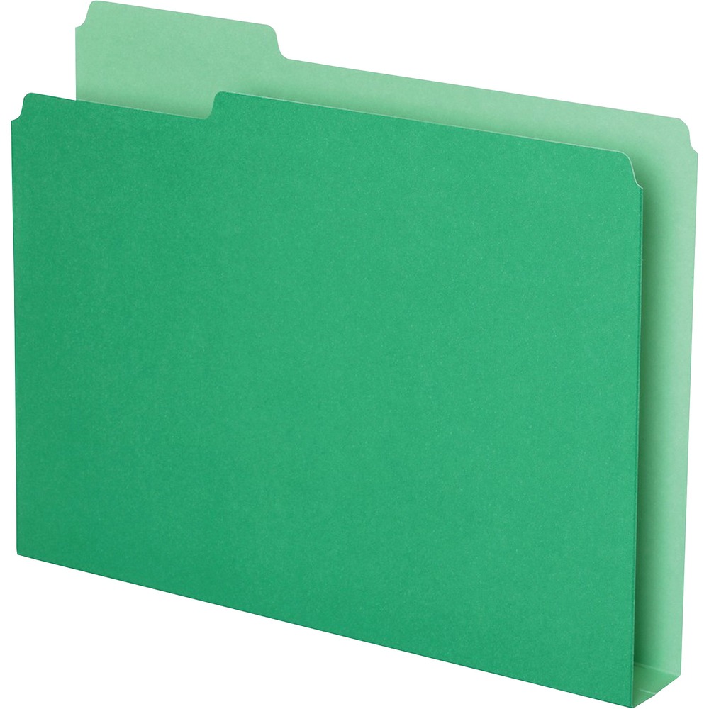 PFX54457 - File folders feature 1/3-cut tabs in assorted positions to provide excellent label visibility and help you quickly find the folder you need. Double Stuff design provides twice the capacity of standard folders to organize more of your important files and documents. Spines expand 1-1/2" to hold more than 250 sheets of your biggest, bulkiest files. Large tab area can be used with self-adhesive labels (sold separately) and allows you to easily handwrite labels. Two-tone folder features a bright exterior color and a lighter shade interior to help prevent misfiling. Letter-size file folders are perfect for storing files in offices, homes, schools and more.
