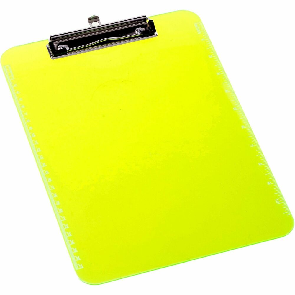 BSN01867BD - Clipboard provides a stylish, functional way to write without the use of a desk. Flat clip makes this durable, transparent plastic clipboard space-efficient and easy to use. Imprinted rulers on both sides of the clipboard have measurements in Imperial and metric. Clipboard includes a pullout tab for hanging.