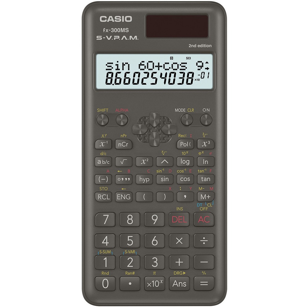 CSOFX300MSPLUS2 - 10-digit, 2-line scientific calculator features a large display that shows the problem as you write it and then shows the answer in the same view. Solar-powered design with a battery backup allows convenient operation in nearly any setting. Hard case protects the display and keys for safe storage and transportation. Calculator is perfect for general math, pre-algebra, algebra 1 and 2, geometry, trigonometry, statistics, science, biology and finance.