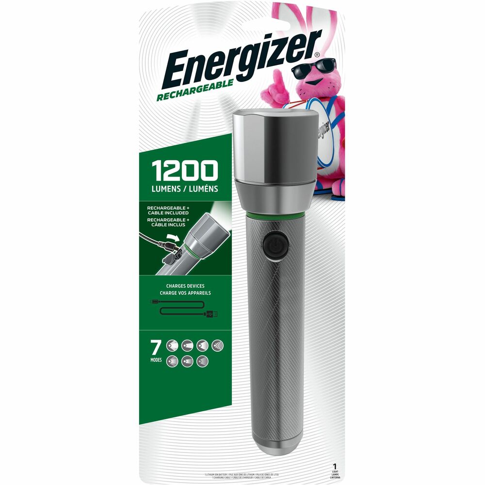 Energizer Vision HD Rechargeable LED Metal Flashlight (includes USB cable for recharging) - LED - 1000 lm Lumen - Battery Rechargeable - Battery, USB - Aluminum Alloy - Drop Resistant, Impact Resistant - Aluminum - 1 Pack
