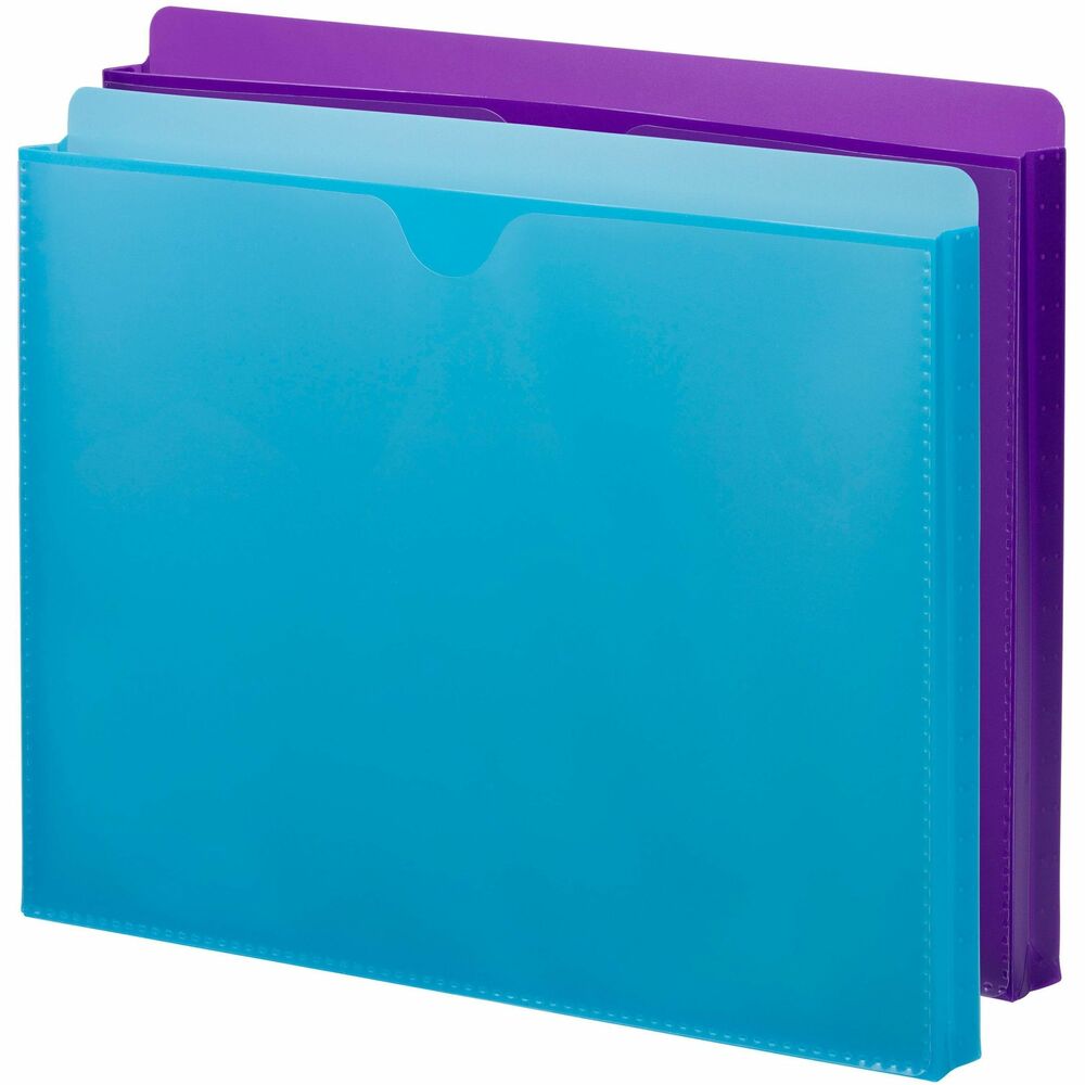 SMD89611 - Poly Expanding Jackets allow even the biggest projects to be easily organized and stored in one file jacket. Clear sleeve on the front is handy storage for an often-referenced document such as a calendar, project plan or a to-do list. Clear sleeve includes a thumb notch for easy insertion and removal of documents. Full-height gusset allows expansion, and jacket is closed on three sides. Straight-cut tab allows detailed labeling. Poly Expanding Jackets work well with coordinating Smead SuperTab Poly File Folders or other Smead letter-size file folders. Durable, translucent poly material is tear-resistant, water-resistant and easy to clean. Assorted colors are purple and teal.