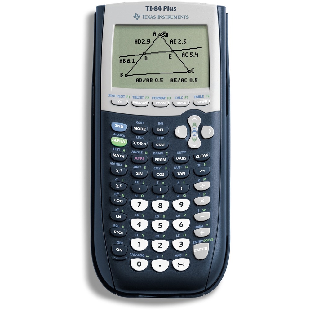 TEXTI84PLUS - The TI-84 Plus calculator offers a built-in USB port, an improved display and preloaded applications designed to maximize student performance in numerous subjects including geometry, statistics, algebra, physics, chemistry, biology and others. Preloaded calculator software applications include topics in Algebra 1 and Vernier EasyData and many others. Offers 480K of FLASH memory, 24K of available RAM memory, internal clock with date and time display, 14 interactive zoom features, and 8-line by 16-character display. Also includes TI Connectivity Cable. Built-in USB port and external cable allow easy, fast data transfers between linked calculations and computers, as well as unit-to-unit file sharing capabilities. Calculator graphs 10 rectangular functions, six parametric expressions, six polar expressions, and three recursively defined sequences. Powered by four AAA batteries with a Silver Oxide battery backup to protect RAM memory during main battery change.
