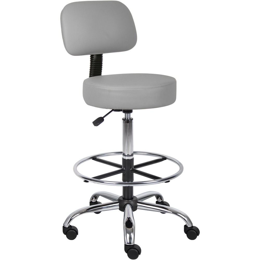 BOPB16245GY - Medical stool is upholstered in Caressoft vinyl to give you the look and feel of leather while allowing it to be easily cleaned with a damp cloth. Durable upholstery covers a 4" thick, molded foam seat to provide extra comfort and padding. Plush back cushion provides comfortable back support throughout extended periods of work. Easy-to-reach, gas lift lever offers a vertical range of 6" and makes it easy to modify your height for increased comfort and ergonomic benefit. 20" chrome footing provides added foot and leg support. Hooded, double-wheel casters slide smoothly on floors to make it easy to move and shift directions. Medical stool supports up to 275 lb.