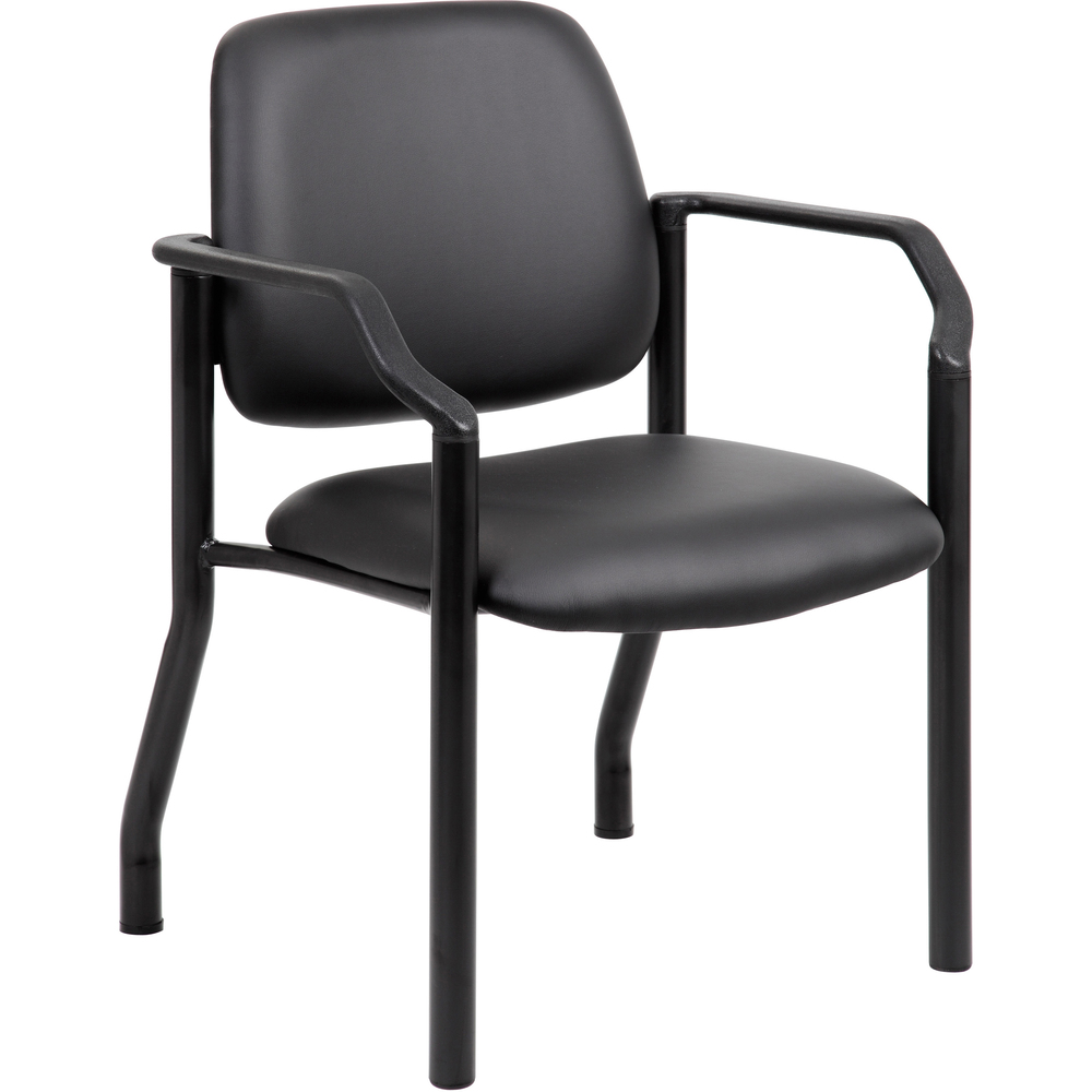 BOPB9591AMBK - Heavy-duty, comfortable, Mid-Back Guest Chair is perfect for anyone seeking additional seating in any room or office. It is designed with a strong and easy-to-clean, antimicrobial vinyl for a professional appearance. Sturdy, tubular steel base offers stable support. Chair stands at a fixed height with fixed arms. Weight capacity is 300 lb.