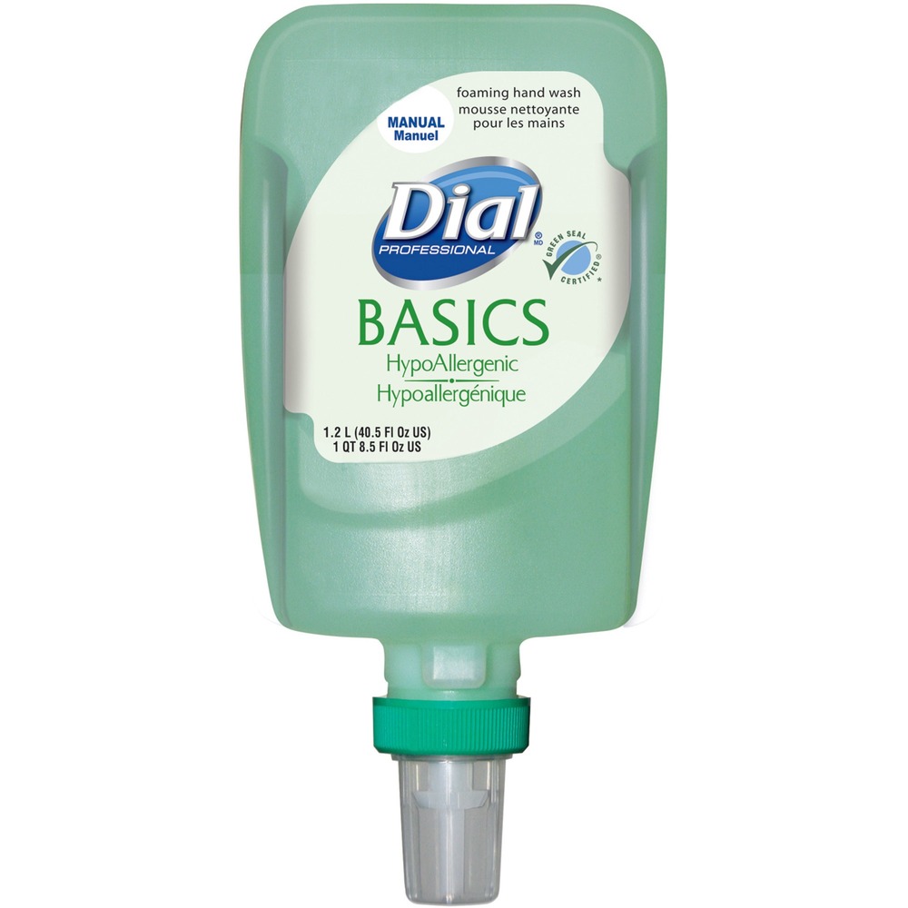 DIA16714 - Foam Handwash Refill is especially designed for the Dial FIT Manual Dispenser. Dermatologist-tested, hypoallergenic formula contains moisturizers to help soften and soothe hands. It is perfect for any commercial setting. Clean Tip Technology cleans the pump tip after each use to minimize drip risk.